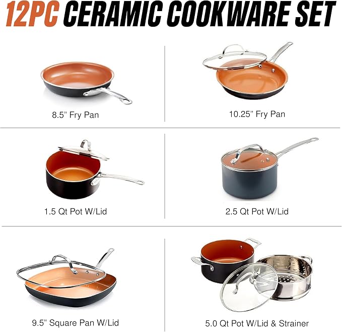 Gotham Steel 12 Pc Ceramic Cookware Set Nonstick, Ceramic Pots and Pans Set Non - Image 2
