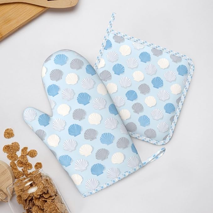 Oven Mitts and Pot Holders Summer Seashell Blue Pastel Silicone Kitchen - Image 6