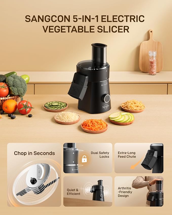 Sangcon Electric Cheese Grater for Block Cheese, 5-in-1 Automatic Salad Shooter - Image 2