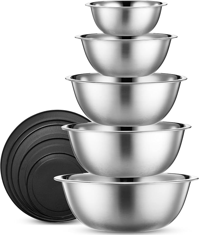 WHYSKO Stainless Steel Mixing Bowl Set, 10 Piece Stainless Steel Mixing Bowls by WHYSKO