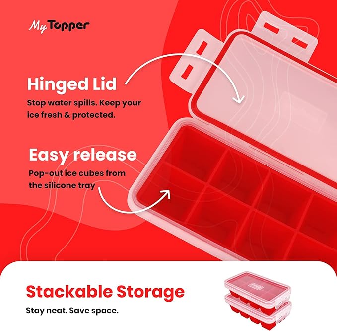 IceTopper Ice Cube Tray with 2 Attached Lids - Image 2