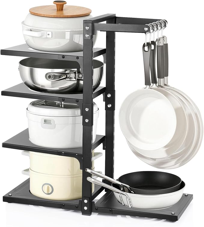 4-Tier Pot and Pan Organizer Rack, Adjustable Kitchen Cabinet Storage by CASONNIK