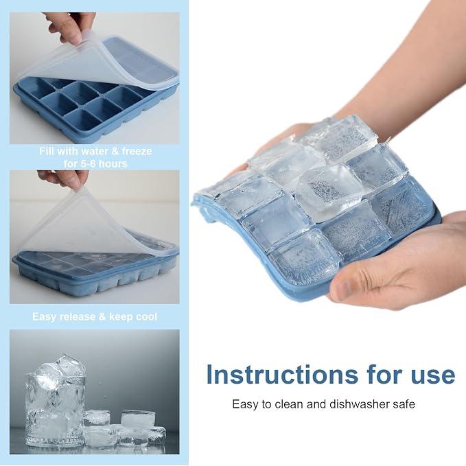 Ice Cube Trays Set of 3, Easy Release 15 Flexible Silicone Ice Cube Molds - Image 6