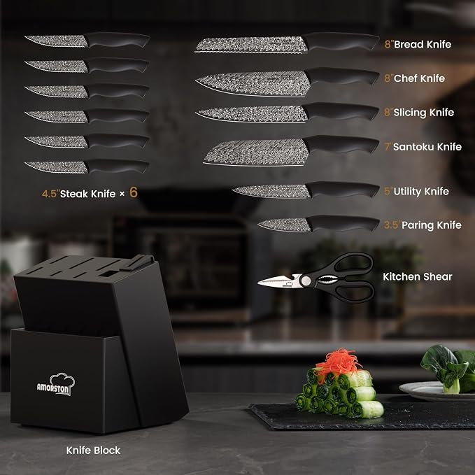 Knife Set, Amorston 15 Pieces Kitchen Knife Set - Image 3