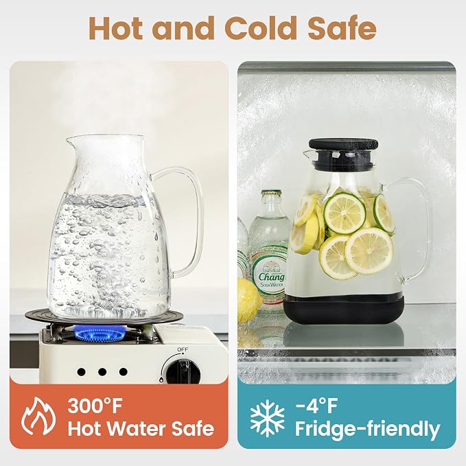Glass Pitcher with Lid, 68 oz, Hot/Cold Glass Water Jug with Silicone Lid - Image 5