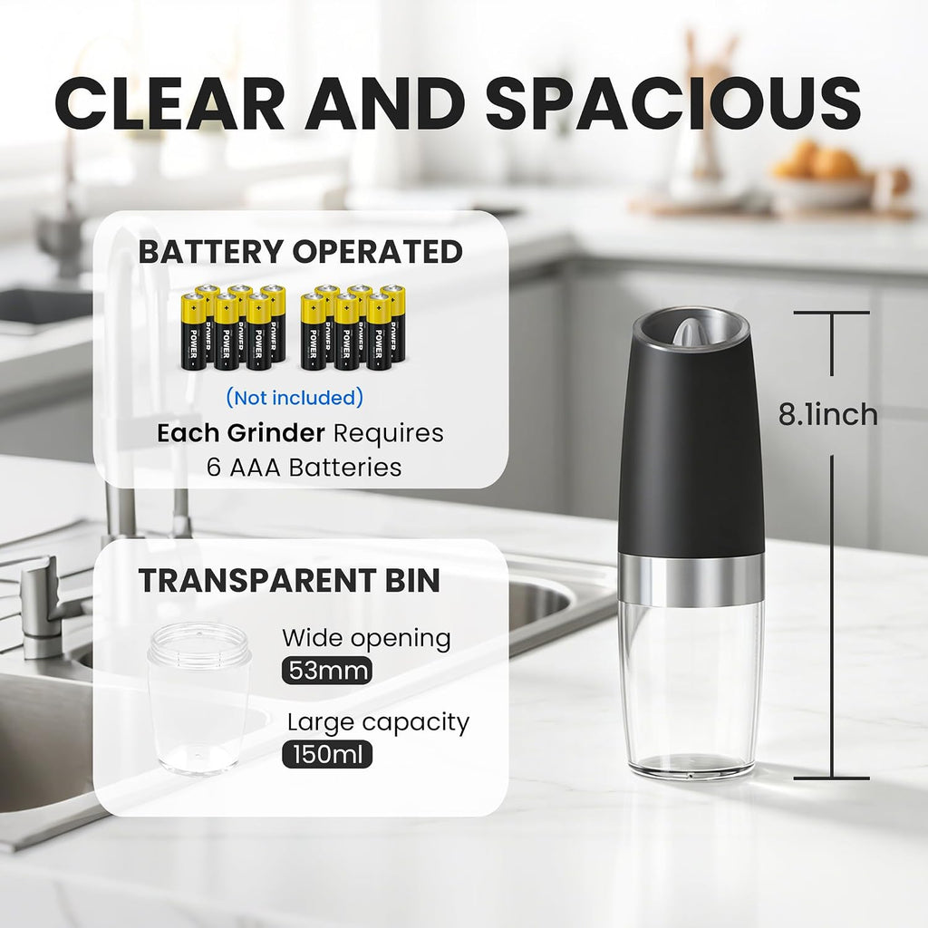 UNNEES Battery Operated Gravity Salt And Pepper Grinder Set, 2 Pcs