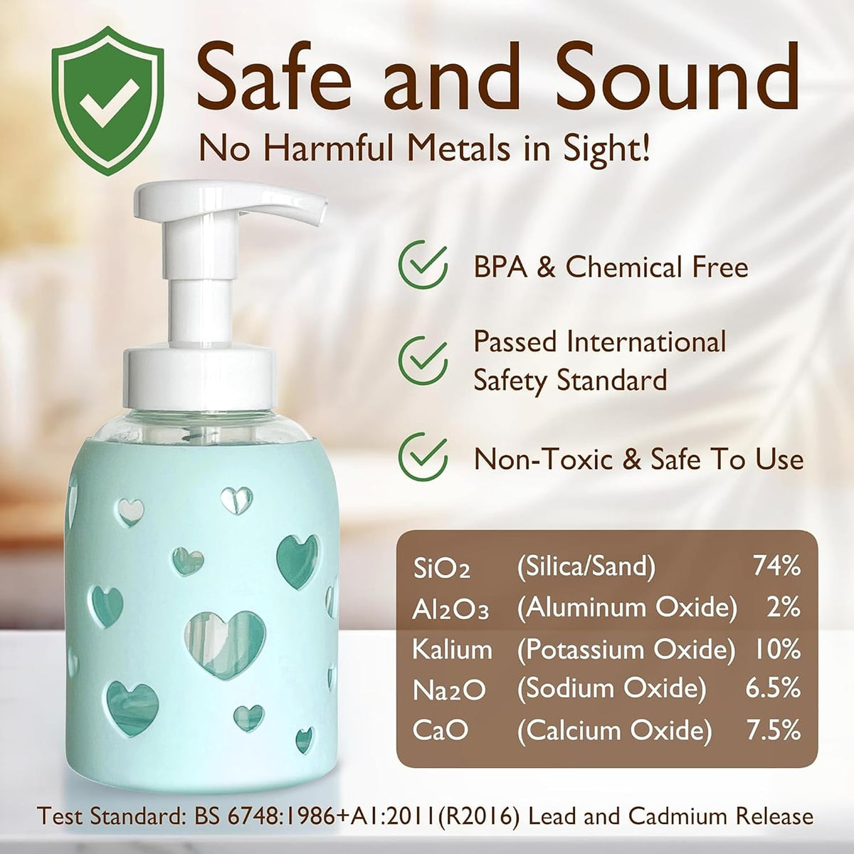 SoCal Suds & Company Foaming Hand Soap Dispenser Glass, Sea Glass, 8oz