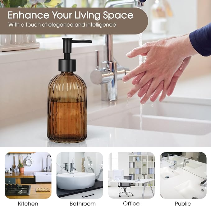 13.5oz Stripe Glass Soap Dispenser - Image 5