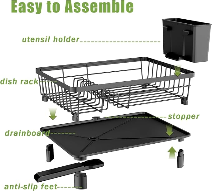 Dish Drainer Rack with Drip Tray, Sink Dish Drainer with Drainage Spout - Image 4