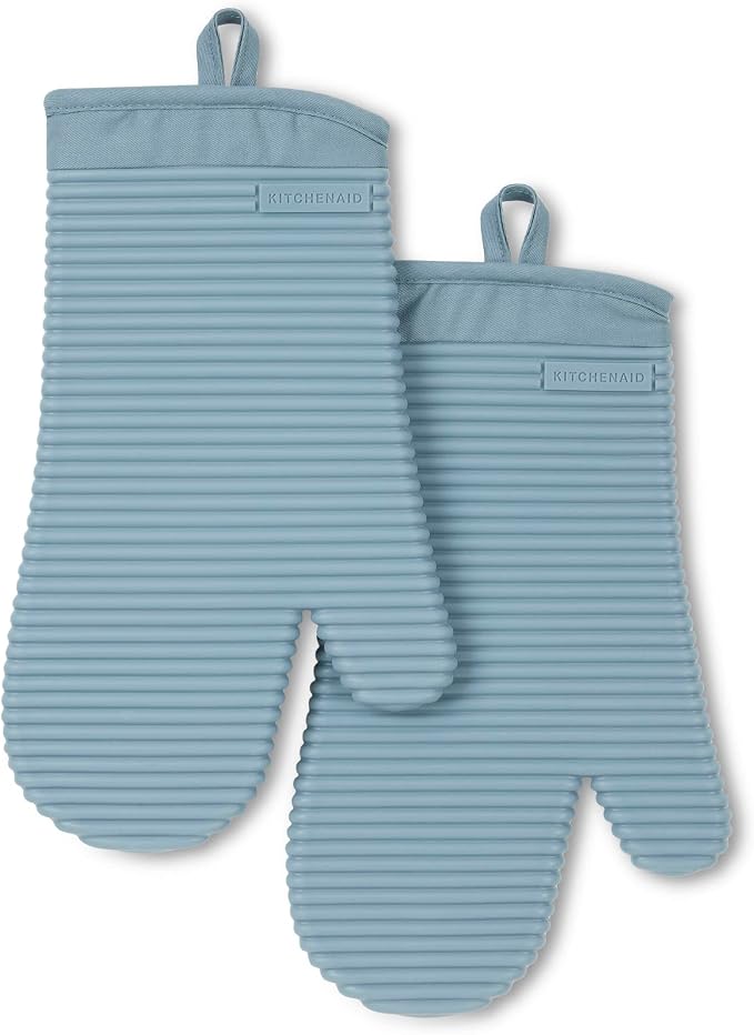 KITCHENAID Ribbed Soft Silicone Oven Mitt 2-Pack Set, Fog Blue by KitchenAid