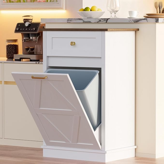 YESHOMY Tilt Out Trash Cabinet, 10 Gallon Hidden Wooden Bin Cabinets, Laundry by SearchallYESHOMY