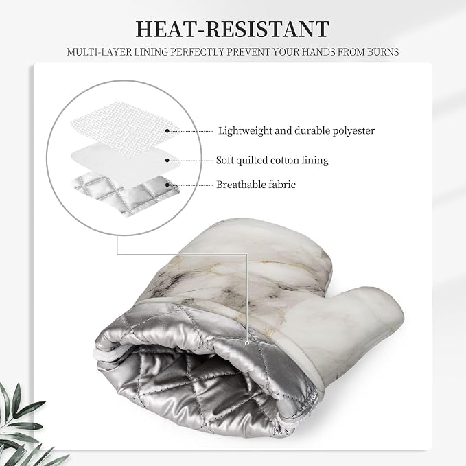 Oven Mitts and Pot Holders Set, Marble Pattern Gray White Silicone Kitchen - Image 4