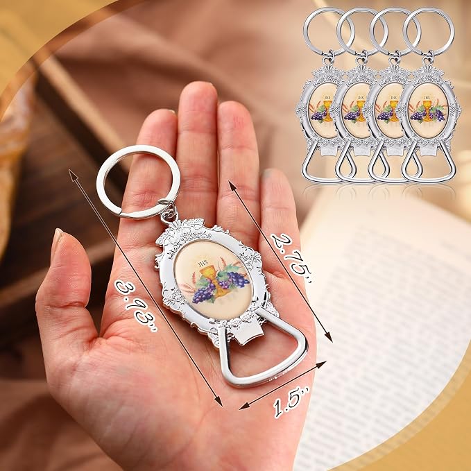 Misdary 12 Pcs First Communion Bottle Opener Keychain Catholic Bottle Opener - Image 3