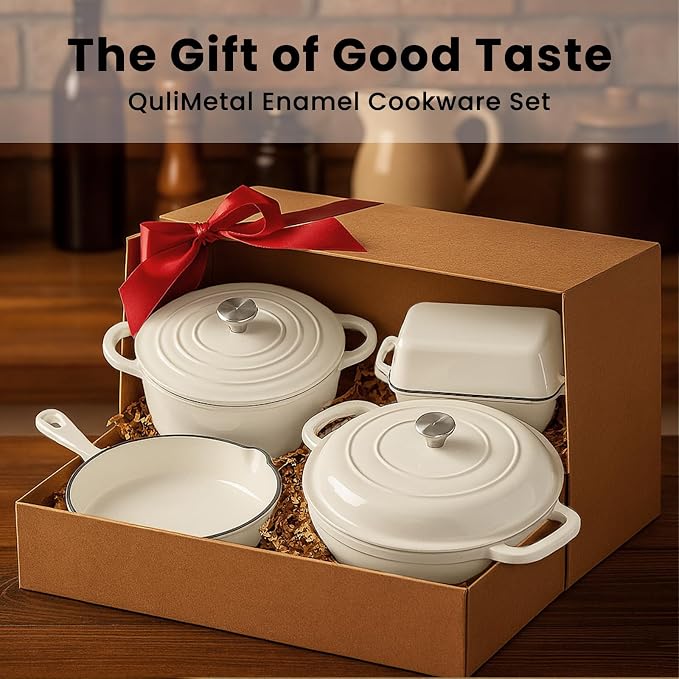 QuliMetal Enameled Cast Iron Cookware Set, 5-Piece – 2.3QT Dutch Oven, 4.7QT - Image 6