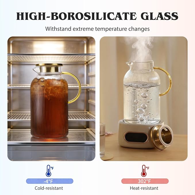 2 Pack Glass Pitcher with Handle and Lid, 68oz/ 2 Liter Classic Stripes Glass - Image 6
