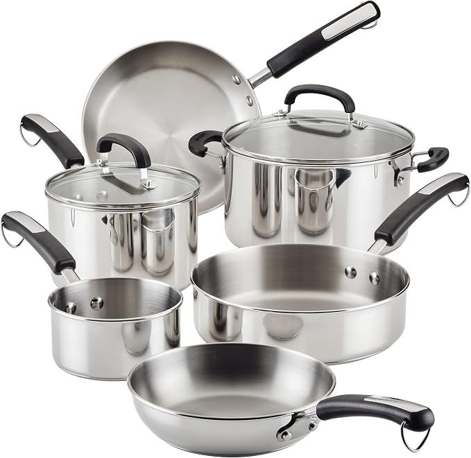 Farberware Brilliance Stainless Steel Cookware Set, 10 Piece Pots and Pans Set by Farberware