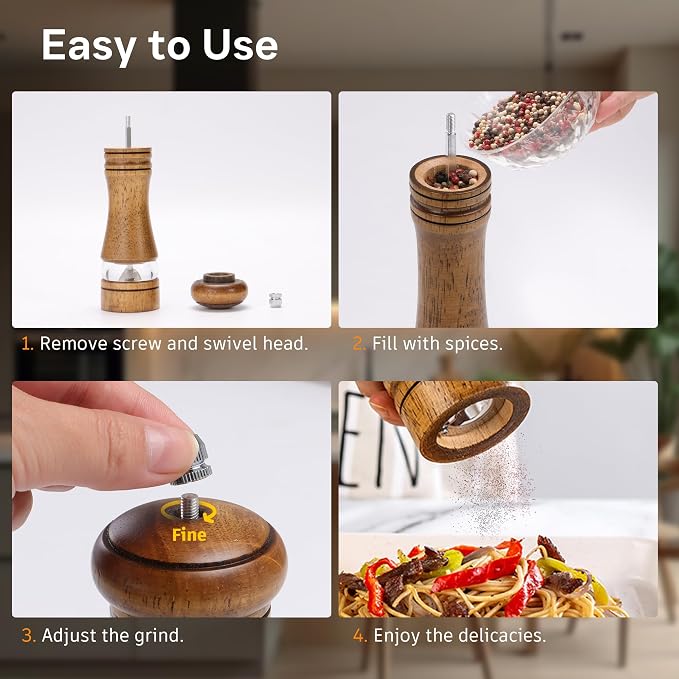 Wood Salt and Pepper Grinder, Salt Grinder and Pepper Mill, Oak Wood Shakers - Image 5