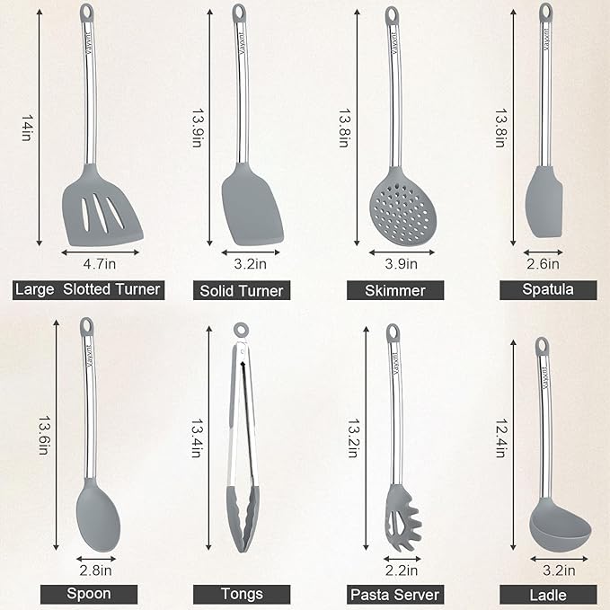 8 PCS Cooking Utensils Set, Vayvnt Silicone Kitchen Spatula Set - Image 2