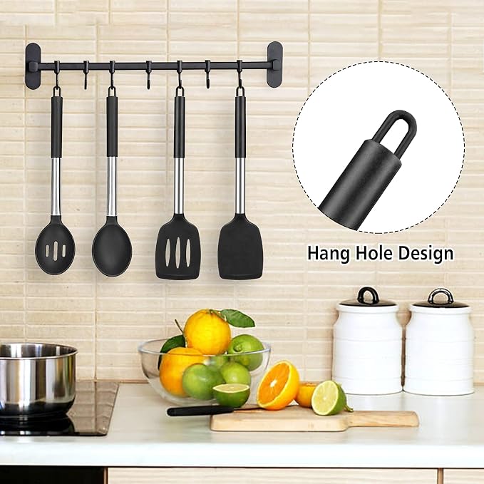 Pack of 4 Large Silicone Cooking Spatulas and Spoons, Slotted and Solid - Image 6
