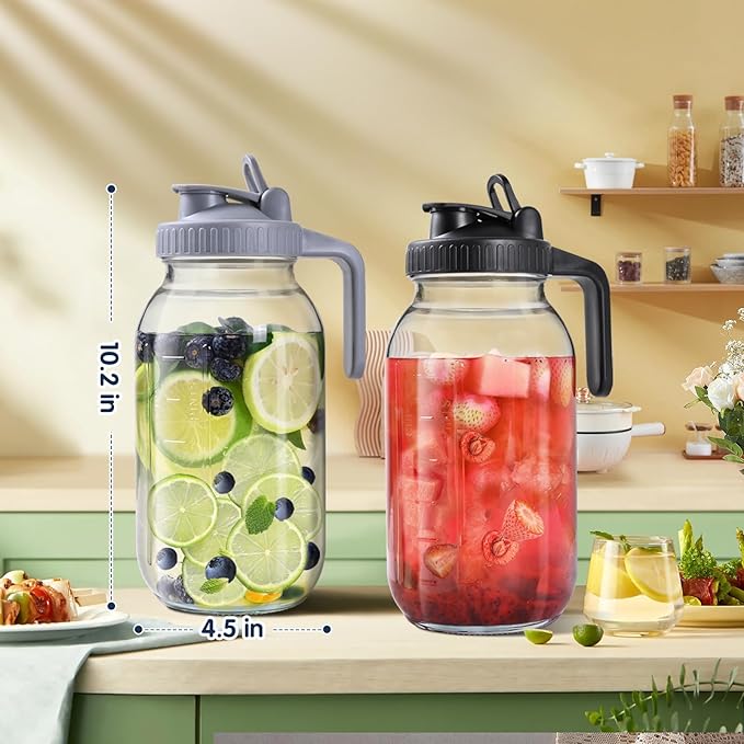Glass Pitchers with Lid, 64OZ Leak-Proof Airtight Mason Jars, Wide Mouth Water - Image 2
