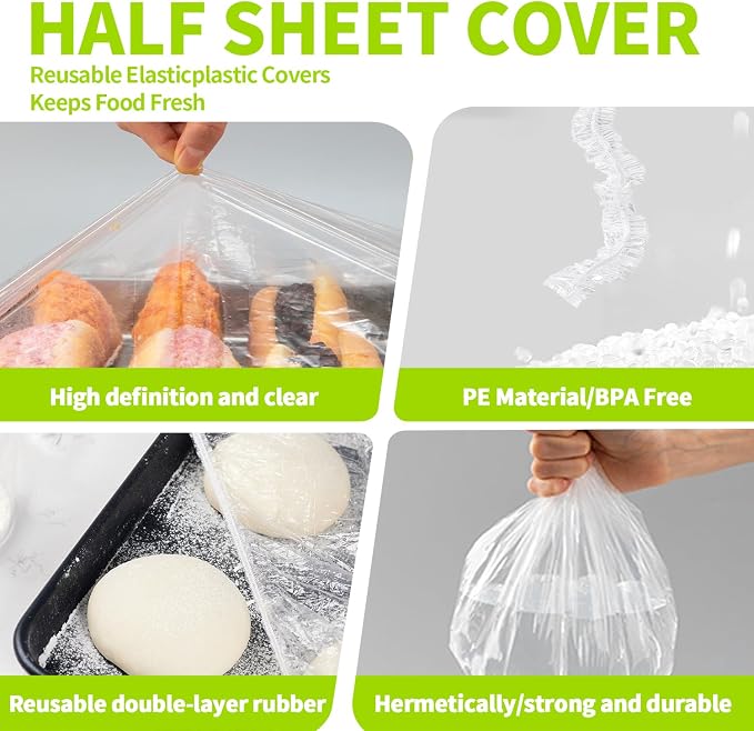 50 Pcs Half Sheet Cover 13 by 18 Inch, Elastic plastic food covers - Image 5