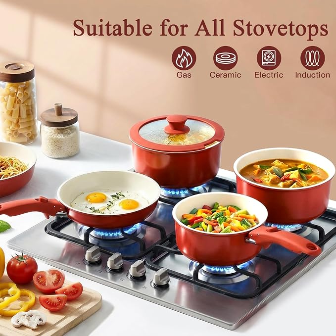GiPP 5PCS Pots and Pans Set Non Stick, Nonstick Cookware Set Detachable Handle - Image 6