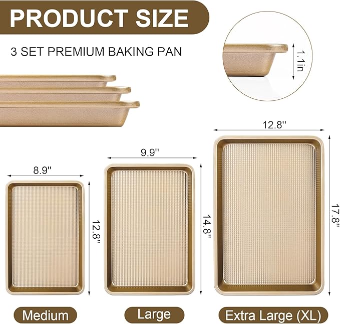 Baking Sheet Pan Set of 3 | Nonstick Cookie Sheets - Image 8