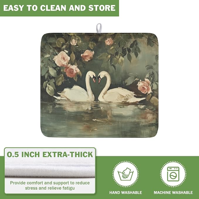 Swans Dish Drying Mat 18x16 Inch, Wildlife Aesthetic Dish Drainer Mats Summer - Image 5