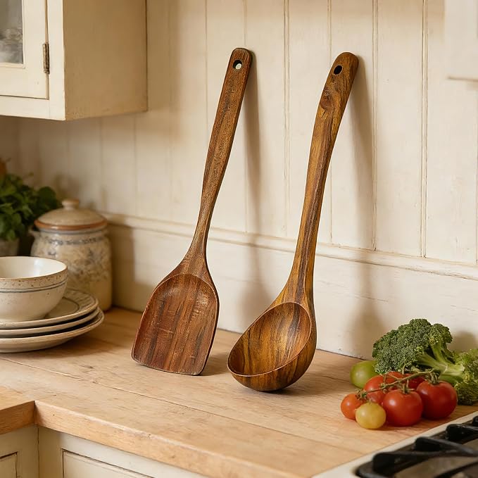 Wooden Ladle, Natural Acacia Wood Soup Spoons - Image 7