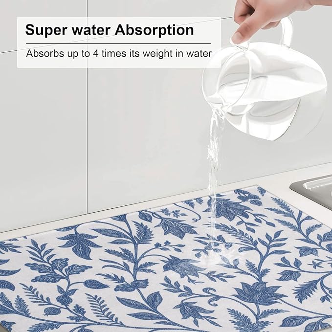 Blue Floral Print Dish Drying Mats - Image 6
