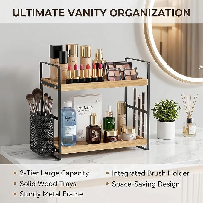 LEMIKKLE 2-Tier Wood Bathroom Counter Organizer - Image 3