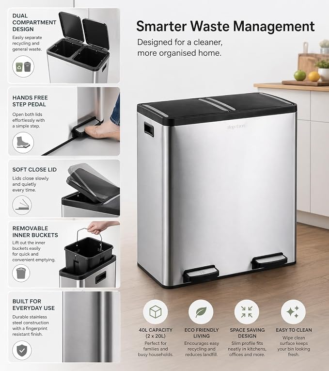 Step N' Sort The 18.5 Gallon Extra Large Capacity, Dual Trash and Recycling Bin - Image 2