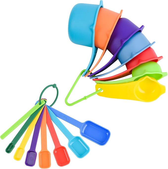 Measuring Cups and Spoons Set, Plastic Measuring Cup Set 15, Mixing Color Dry - Image 8