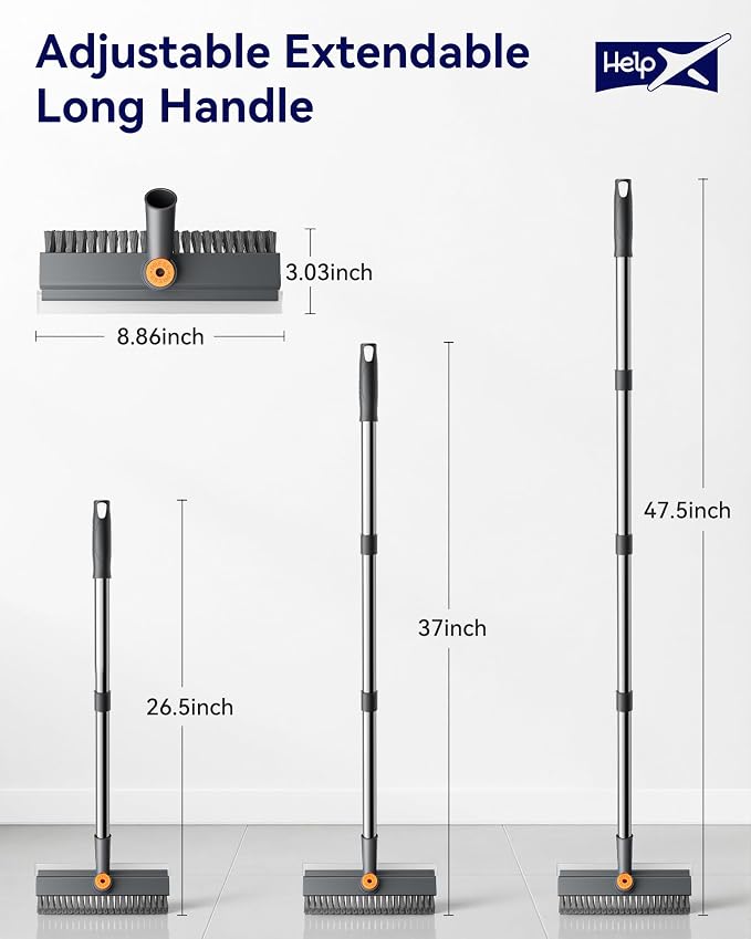 Small Floor Scrub Brush with Length Adjustable Long Handle, 3 in 1 Heavy-Duty - Image 2