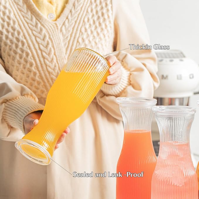 INSETLAN 1 Liter Ribbed Glass Carafe - Image 7