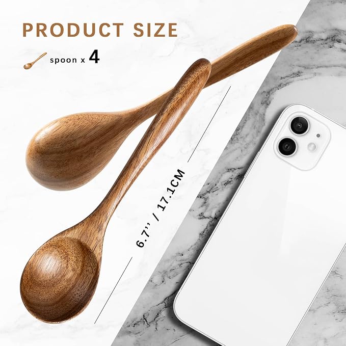 4 PCS Wooden Spoons for Honey, 6.7 inch Small Wooden Spoons - Image 2