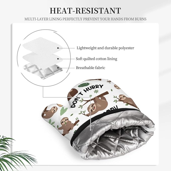 Sloth Gifts for Women, Funny Sloth Oven Mitt & Pot Holder Set, Heat Resistant - Image 5
