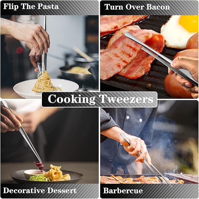 JETKONG 2 Pcs 10-Inch Cooking Tweezers Stainless Steel, Straight Food Tweezers - Image 5
