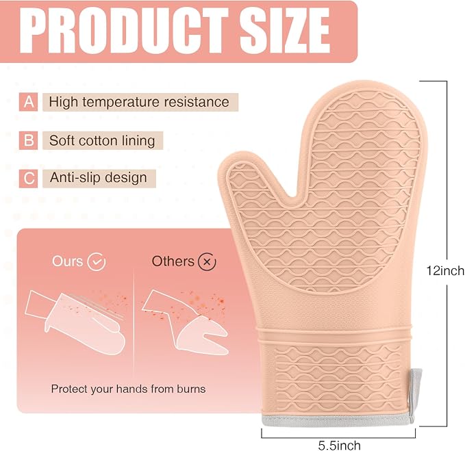 Silicone Oven Mitts, Heat Resistant 2PCS Oven Mitts - Image 2