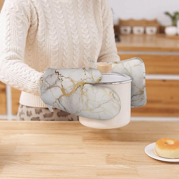 Oven Mitts and Pot Holders Marble Gray Gold White Silicone Kitchen Accessories - Image 7