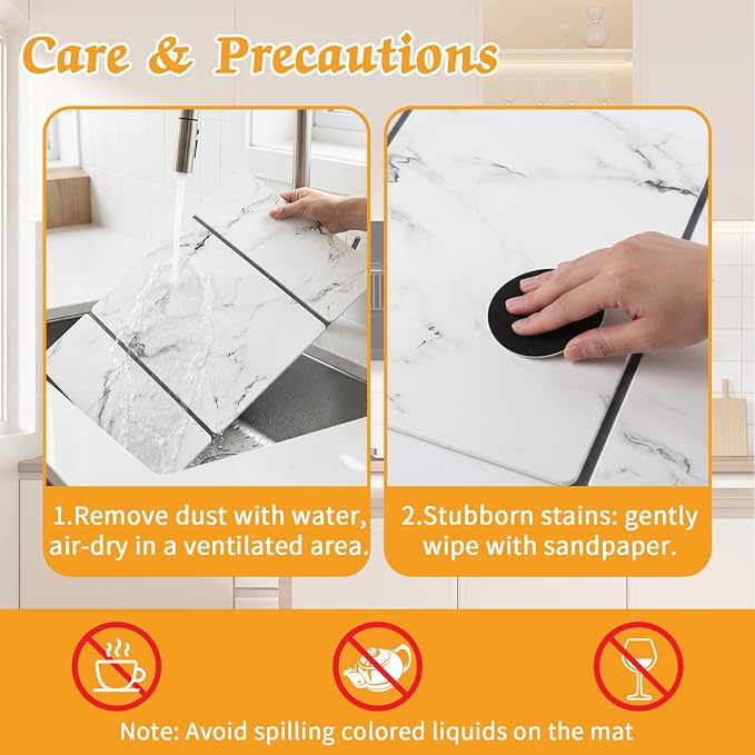 Stone Dish Drying Mat for Kitchen Counter, Absorbent Diatomaceous Earth Bath - Image 3
