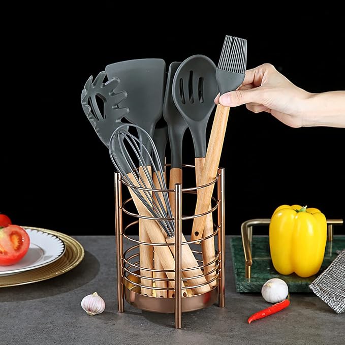 Copper Kitchen Utensil Holder for Kitchen Counter, Stainless Steel Utensil - Image 5