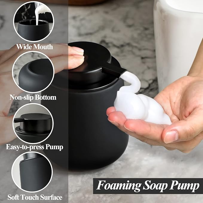 Bosilunlife Ceramic Foaming Soap Dispenser - 12Oz Bathroom Countertop Kitchen - Image 3