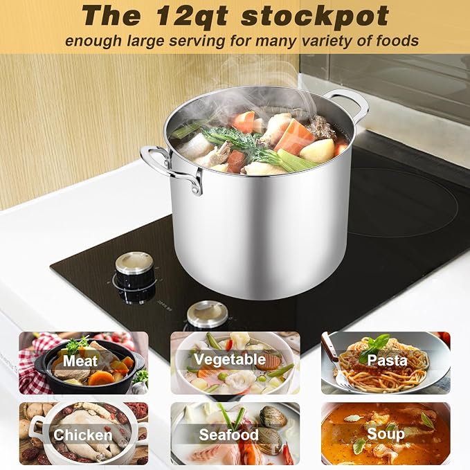 TeamFar 12 Quart Stock Pot, 18/10 Stainless Steel Large Cooking Soup Pot - Image 5