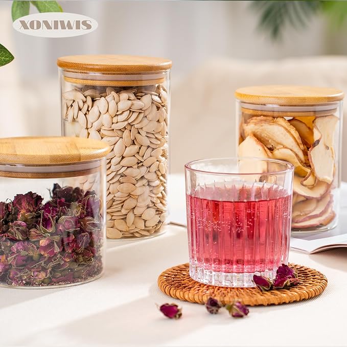 25oz 6PCS Round Airtight Glass Food Storage Jars, Stackable Spice Jar, Kitchen - Image 4