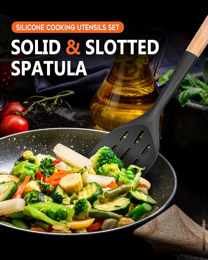 Pack of 2 Silicone Spatula, Non Stick Cooking Utensil Set Wooden Handle Kitchen - Image 6