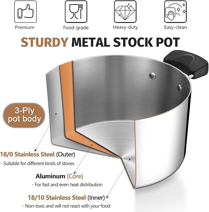 8 Quart 3-Ply Cooking Stock Pot - Image 4