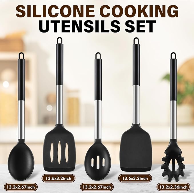 5Pcs Silicone Cooking Utensils Set, Heat Resistant Kitchen Tools Include - Image 2