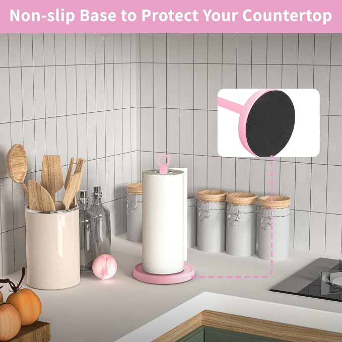Pink Paper Towel Holder Countertop, Stainless Steel, Paper Towel Stand Holder - Image 4