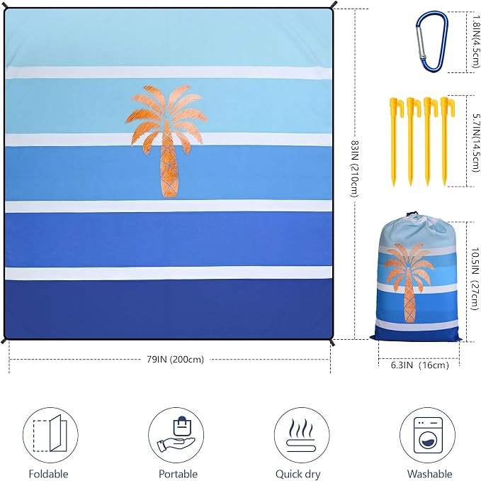 WIWIGO Beach Blanket Waterproof Sandproof Beach Mat 79" X 83"/10'x9'for 2-8 - Image 2